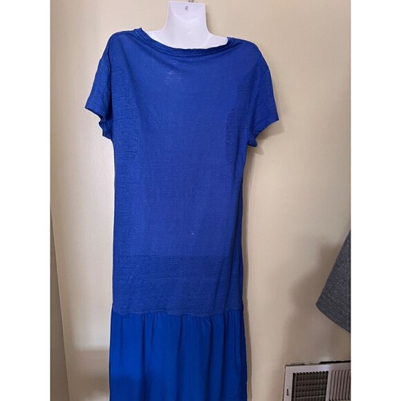 Poetry Blue Linen & Silk Dress US 8 UK 12 Beachy Lagom Beachy Boho Vacation - Picture 2 of 9